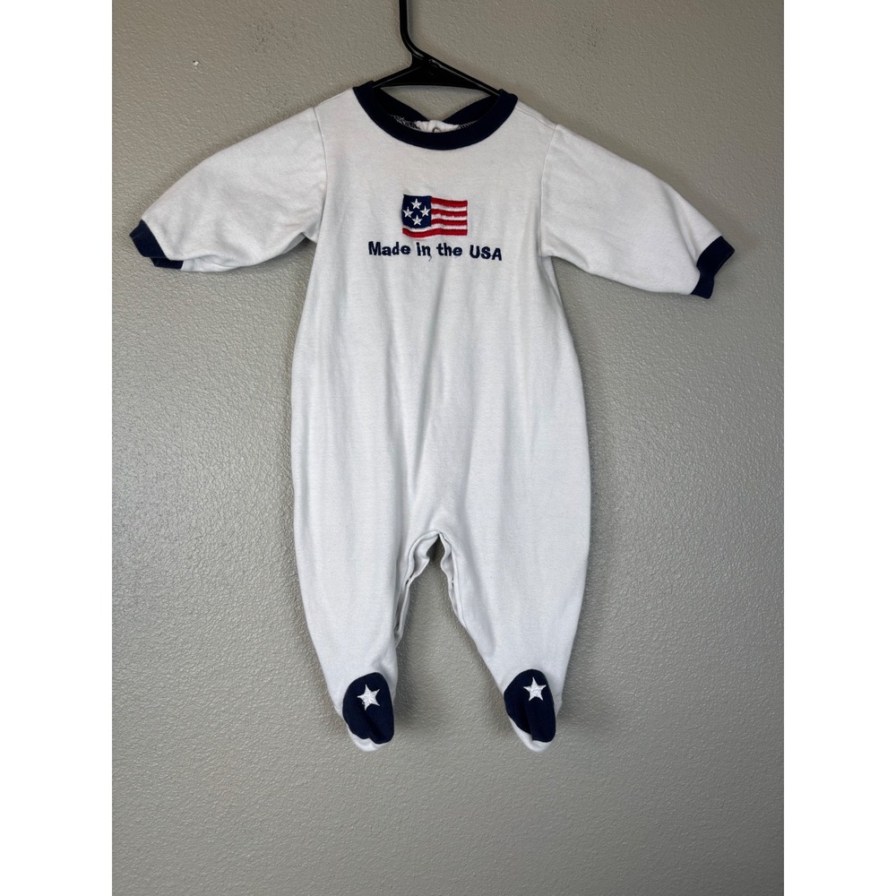 Vintage Alexis USA 9M Baby Footed Sleeper Made in USA Embroidered Flag Patriotic